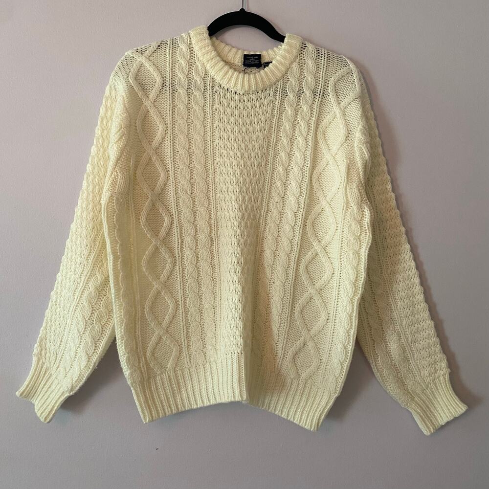 Jockey Sportswear White Cream Cableknit Fishermen Sweater Men's size Medium